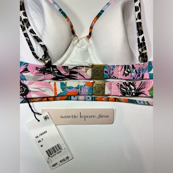 🆕 NWT Nanette Lepore Bikini Top Swimsuit Leopard Cheetah Animal Print Floral M - Picture 9 of 14